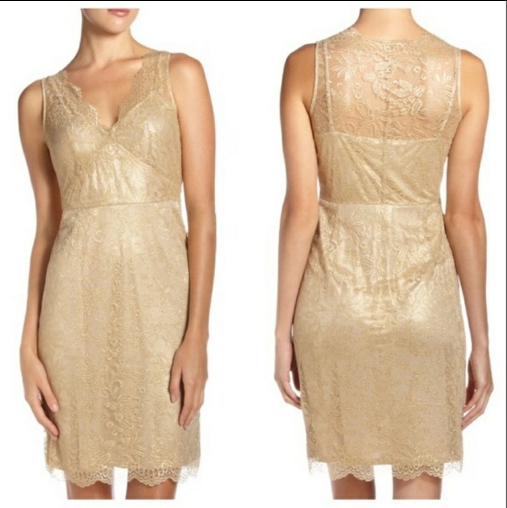 BCBG Max Azria Nude and Gold Lace Dress